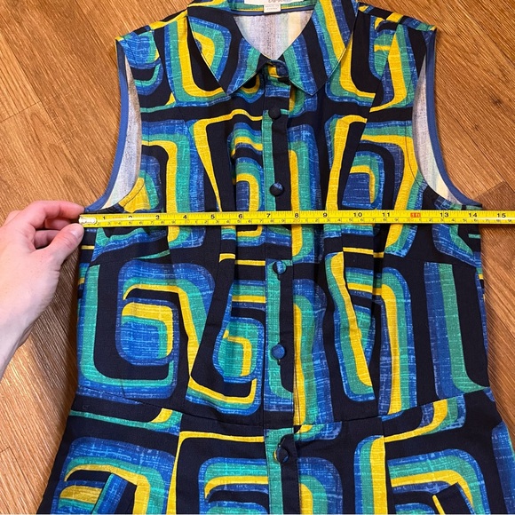 Boden Blue and Green Geometric Button Down Midi Dress - Picture 7 of 12